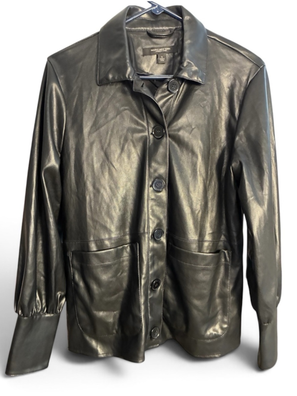 Marc New York Black Soft Feel Faux Leather Button-Front Jacket Shacket Small